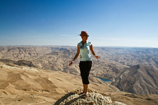 Tourist in mountain of Jordan