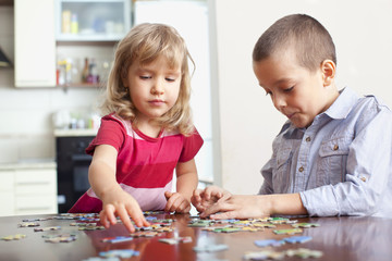 Children, playing puzzles