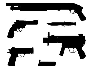 silhouette guns equipment - isolated illustration