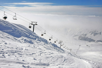 Ski resort and ski lift Gudauri in Georgia - Powered by Adobe