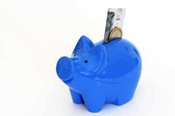 Sparschwein blau mit Banknoten