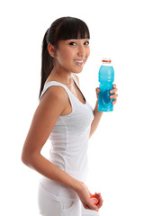 Fit healthy smiling teen girl with drink