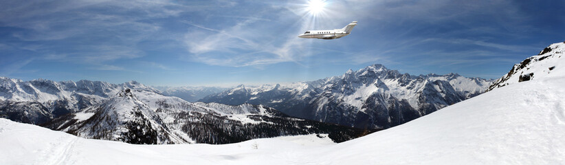 executive jet in winter panorama