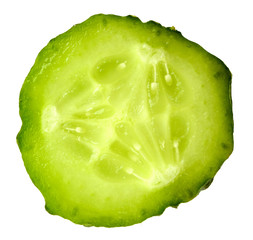 Single slice of green cucumber