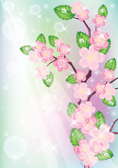 Background with sakura tree. Vector Illustration