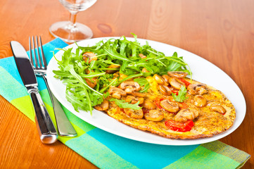 Tomato and mushroom omelette.