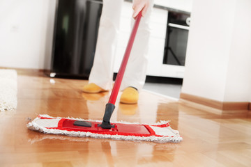 House cleaning -Mopping hardwood floor