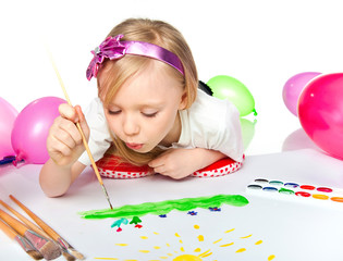 Adorable little girl drawing artwork