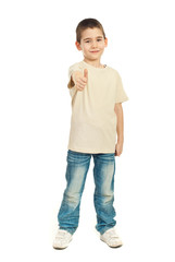 Boy in blank t-shirt giving thumbs