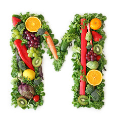 Fruit and vegetable alphabet - letter M