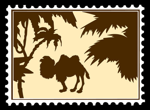silhouette camel on postage stamps
