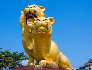 Statue of lion in city Sihanoukville, Cambodia.