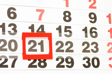 page of calendar showing date of today