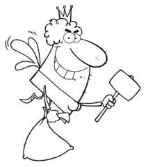 Outlined Male Tooth Fairy Flying With A Bag And Mallet