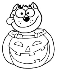 Coloring Page Outline Of A Happy Cat In A Pumpkin