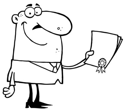 Successful Outlined Businessman Holding An Award Or Contract