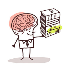 man with big brain and books