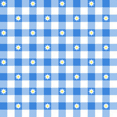 Seamless Pattern Check Blue/White Edelweiss Octoberfest