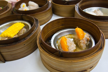 Dimsum in bamboo container