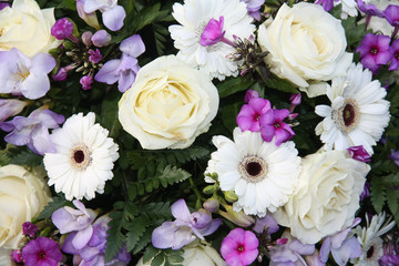 purple and white flower arrangement