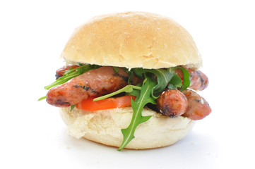 Sausage sandwich on white