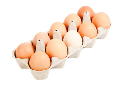 Brown eggs in the box isolated