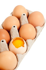 Egg in packing, one is, yolk in shell