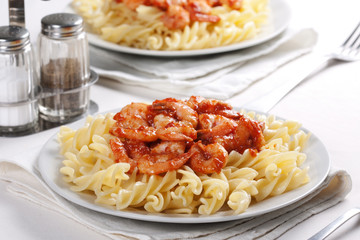 Pasta with tomato and shrimps