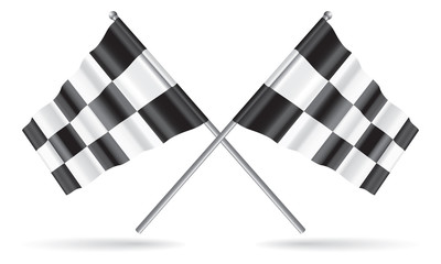 Vector two crossed checkered flags with optional ground shadows.