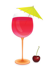 Cocktail with umbrella and cherry - vector illustration