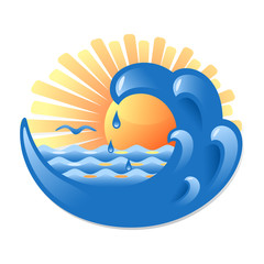 Sea wave and the coming sun