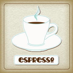 A cup of hot espresso in the old cardboard. Vintage collection.