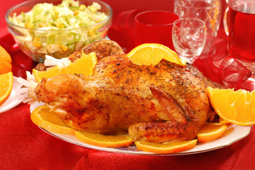 roasted whole chicken with oranges