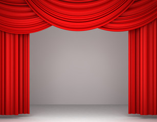 3d red theater curtain on white background