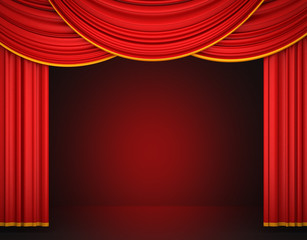 3d red theater curtain on white background