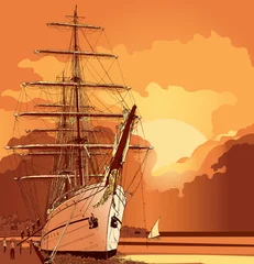 Poster zeilboot bij zonsondergang © Isaxar
