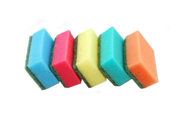 Five multicolor kitchen sponges for ware washing