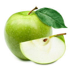 Green apples and half of apple Isolated on a white background