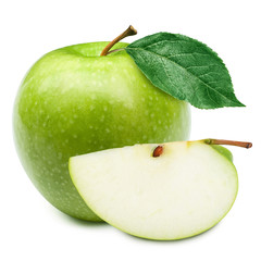 Green apples and half of apple Isolated on a white background