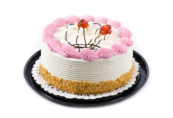 Pink and White Birthday Cake Isolated on White