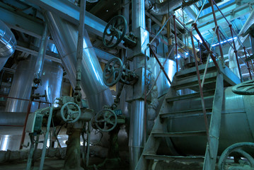 Industrial zone, Steel pipelines in blue tones