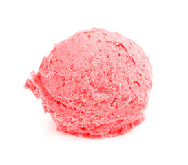 Strawberry ice cream scoop, isolated on white background