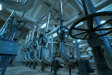 Industrial zone, Steel pipelines in blue tones