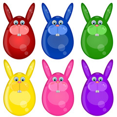 Six Colored Happy Easter Bunny Eggs