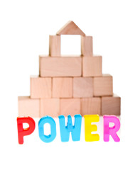 Power concept from wooden toy blocks