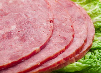 Beautiful sliced food arrangement of meat.