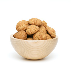 wooden bowl with almond cookies