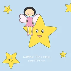 Abwaschbare Fototapete Himmel Babymädchen sitzt auf einem Stern