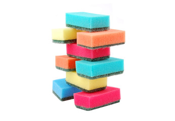 Several multicolor kitchen sponges for ware washing