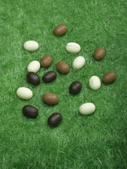 Easter eggs on fake green grass